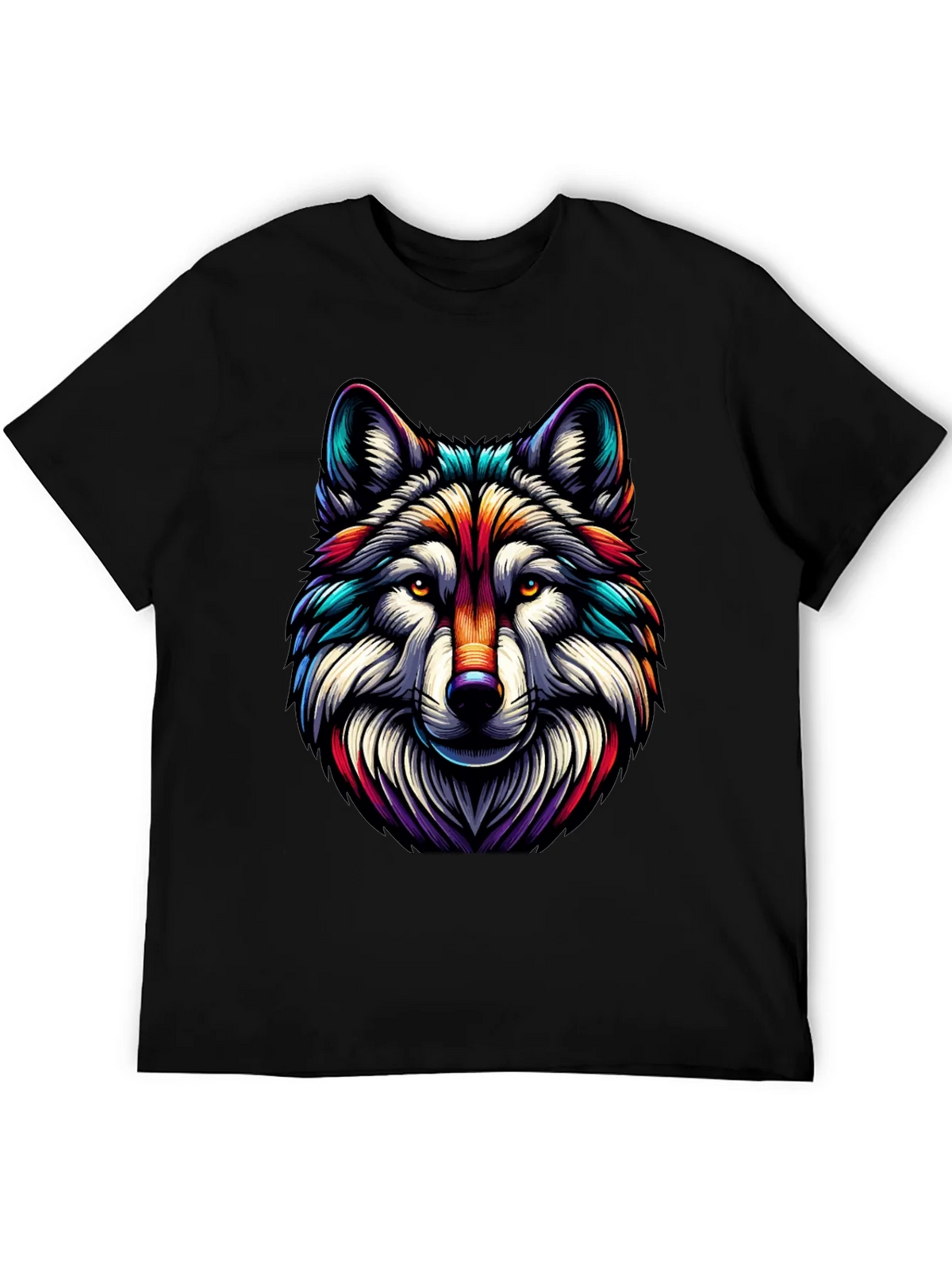 Vibrant Wolf Graphic Tee - Stylish Mens Black T-Shirt product image 5