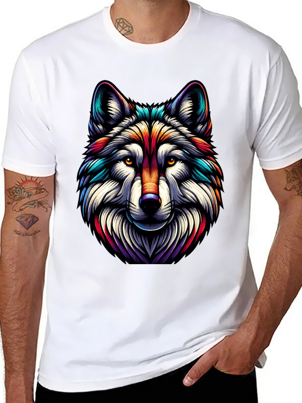 Vibrant Wolf Graphic Tee - Stylish Mens Black T-Shirt product image 7
