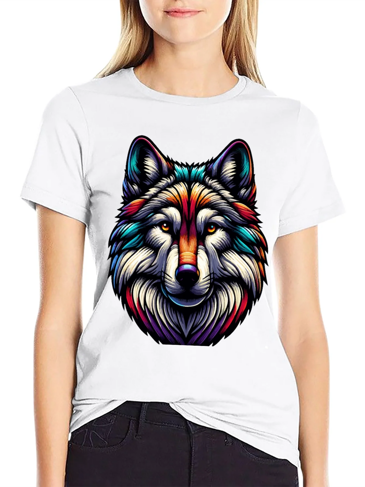 Vibrant Wolf Graphic Tee - Stylish Mens Black T-Shirt product image 8