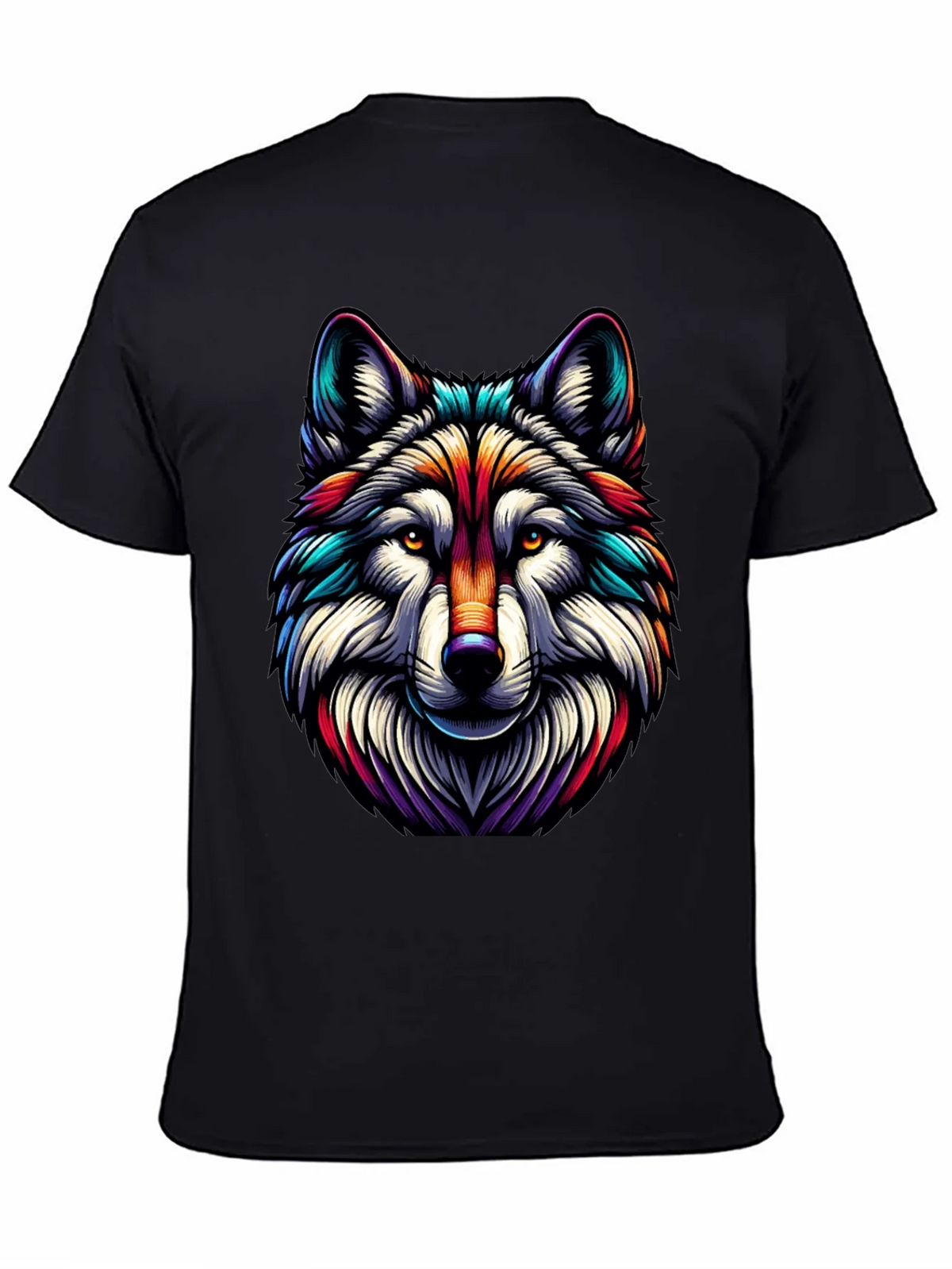 Vibrant Wolf Graphic Tee - Stylish Mens Black T-Shirt product image 4