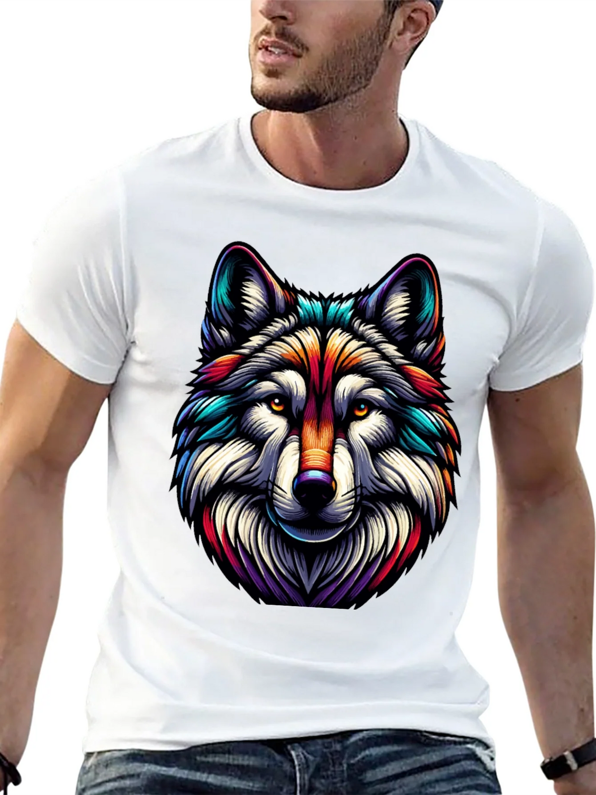 Vibrant Wolf Graphic Tee - Stylish Mens Black T-Shirt product image 12