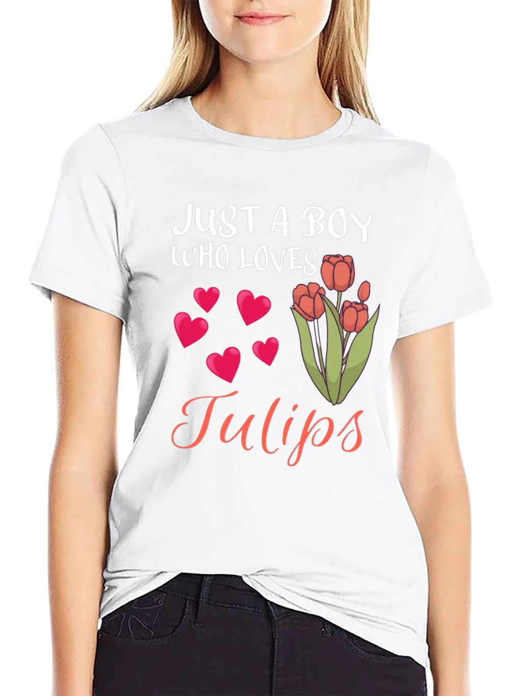 Just a Boy Who Loves Tulips Black T-Shirt product image 6