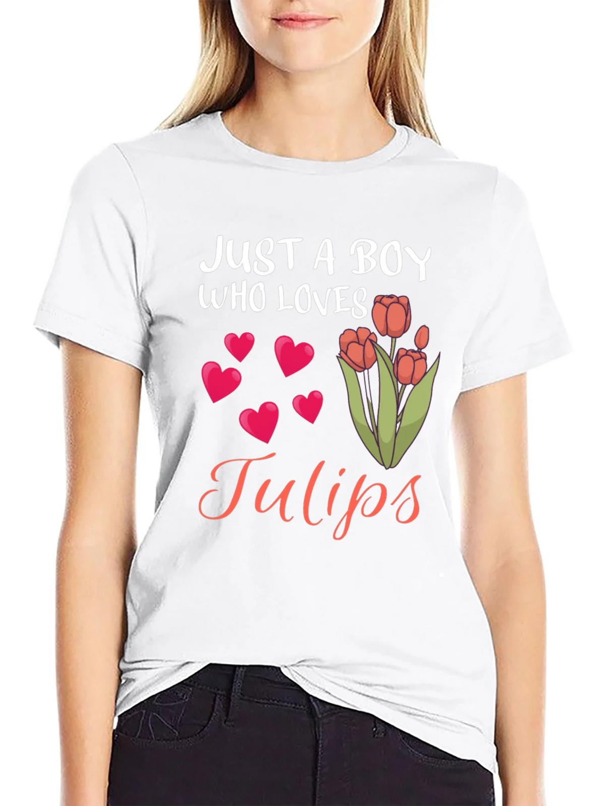Just a Boy Who Loves Tulips Black T-Shirt product image 6