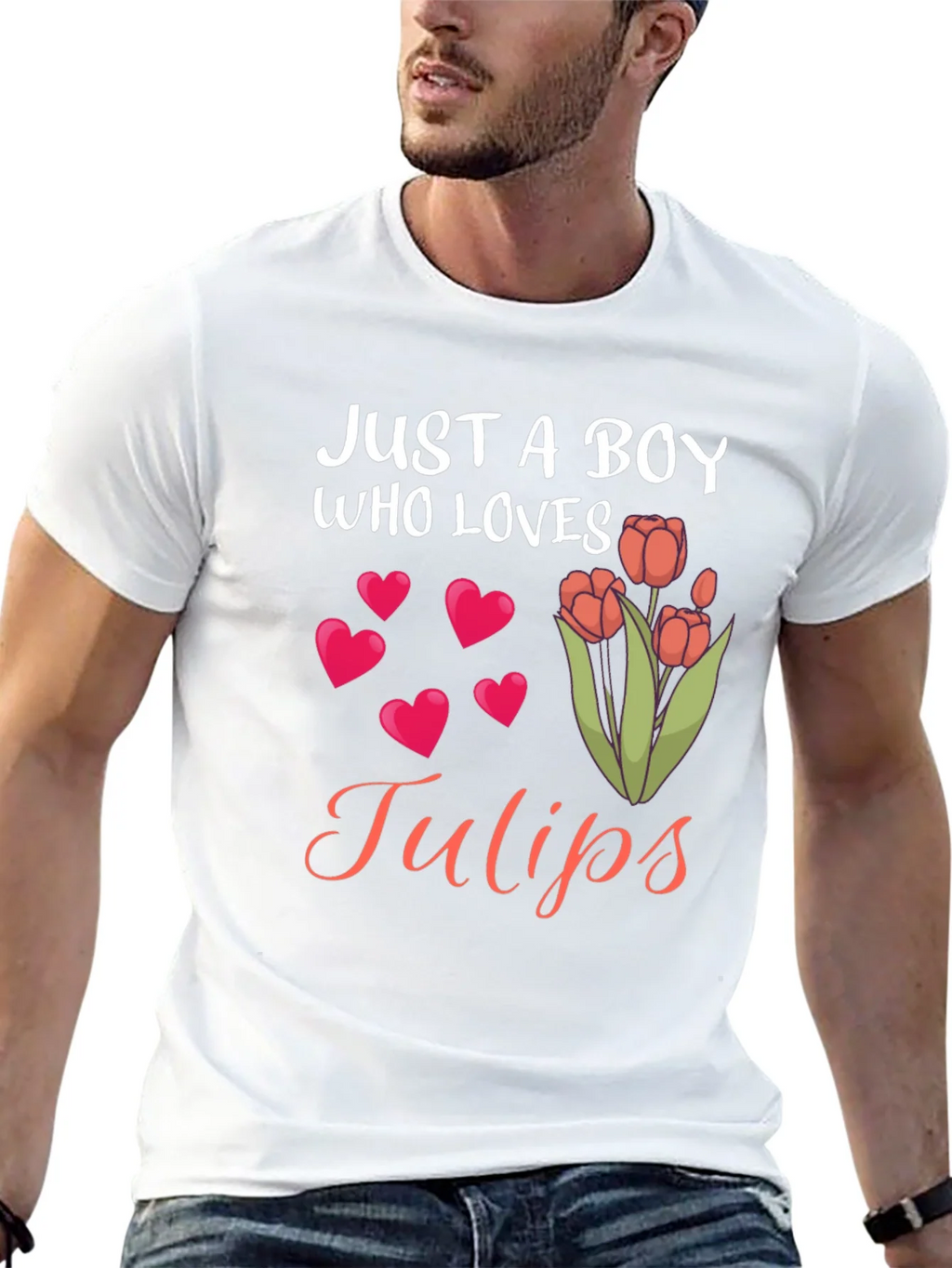 Just a Boy Who Loves Tulips Black T-Shirt product image 8