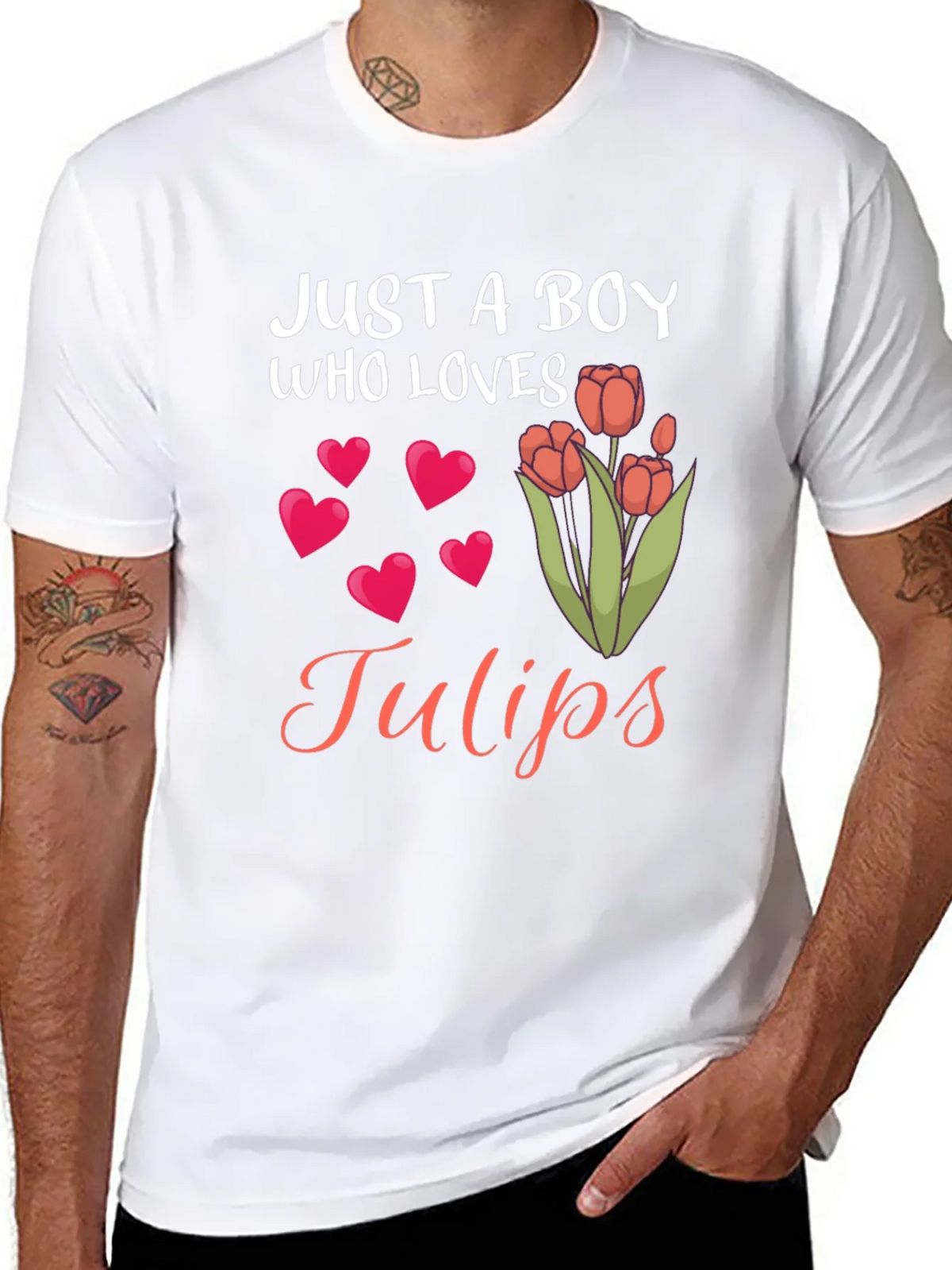Just a Boy Who Loves Tulips Black T-Shirt product image 5