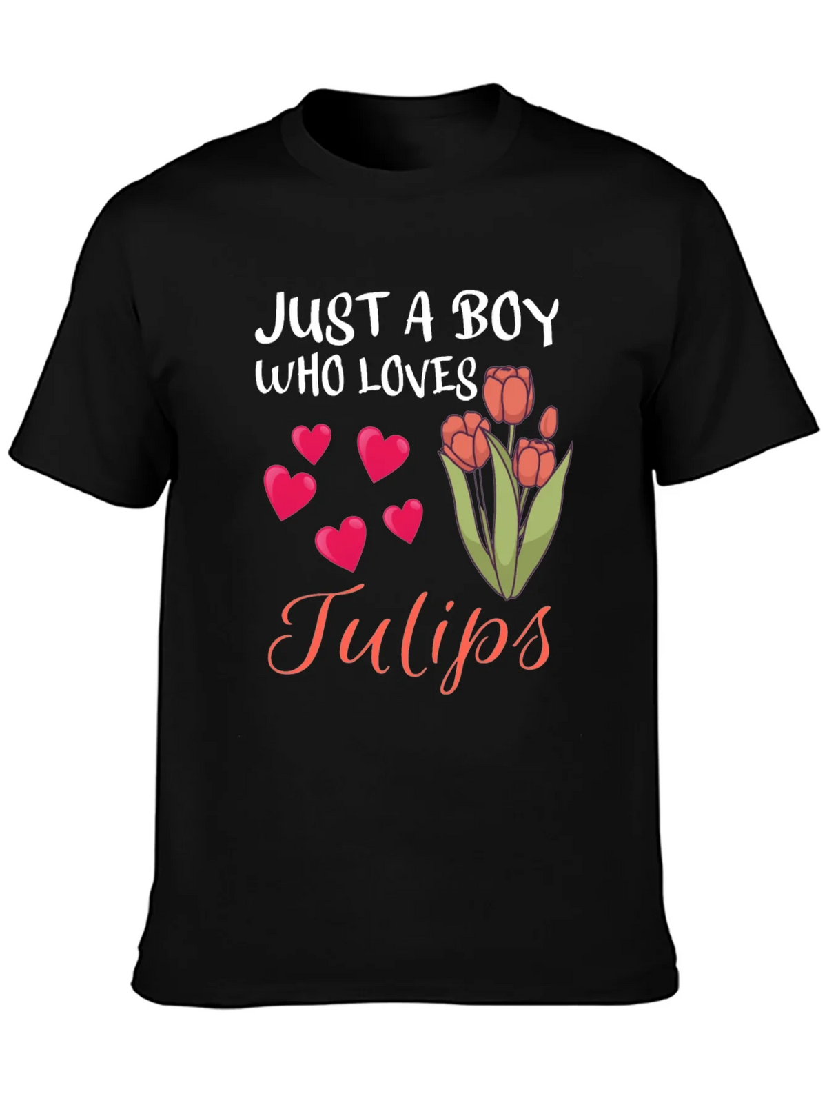 Just a Boy Who Loves Tulips Black T-Shirt product image 3