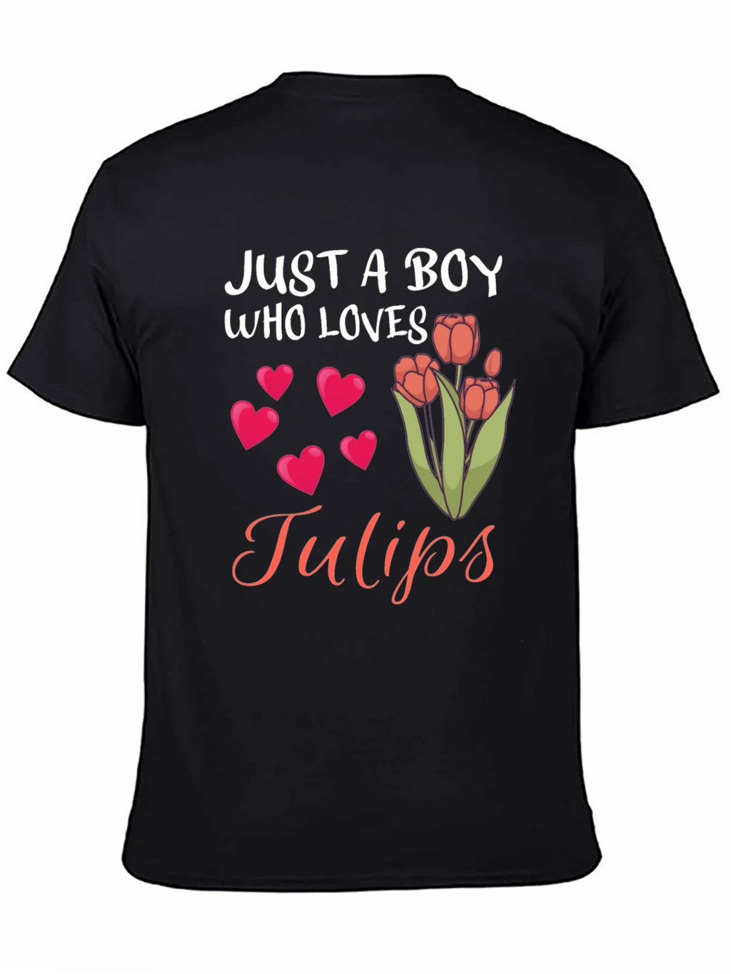 Just a Boy Who Loves Tulips Black T-Shirt product image 4