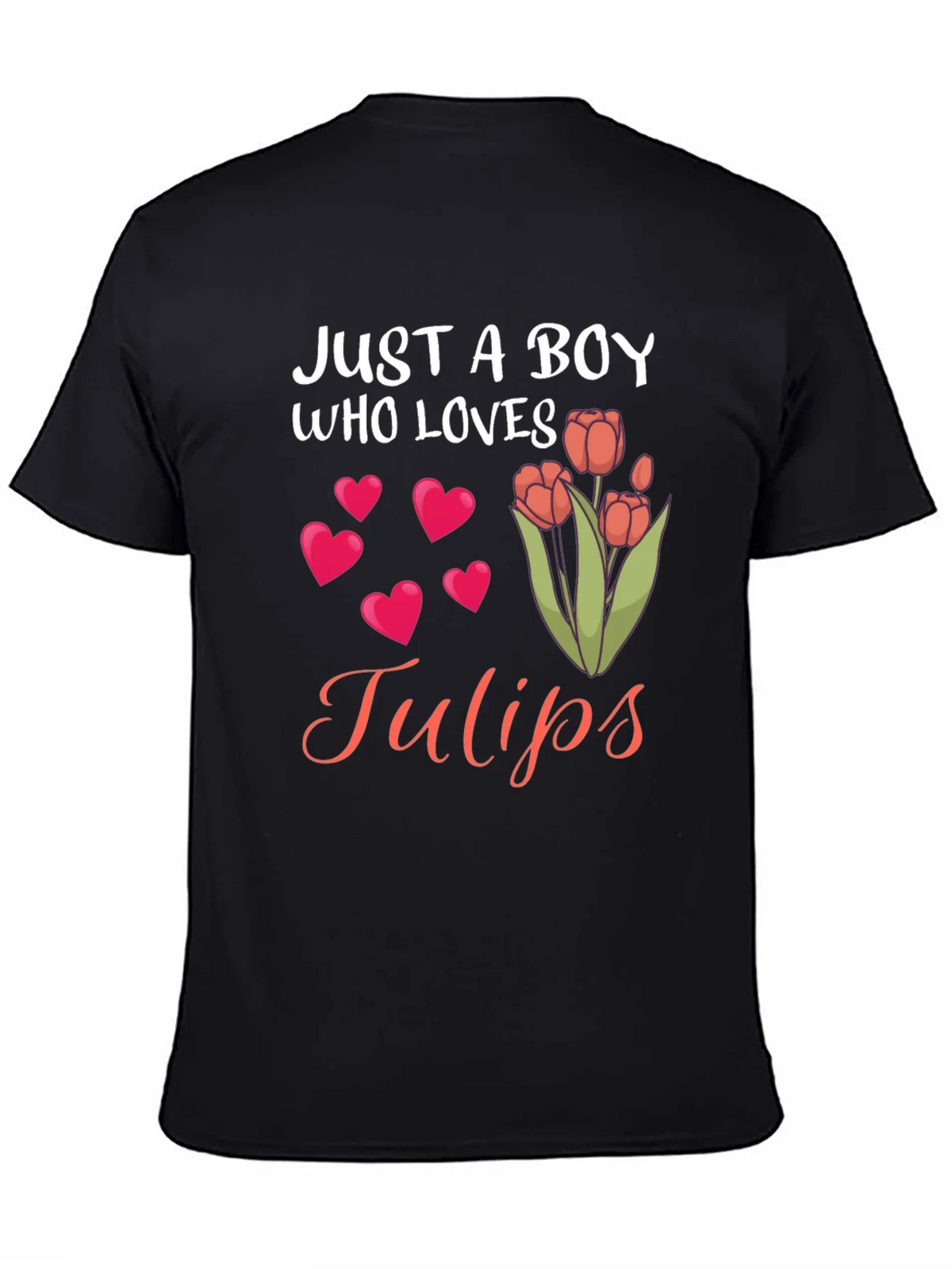 Just a Boy Who Loves Tulips Black T-Shirt product image 4