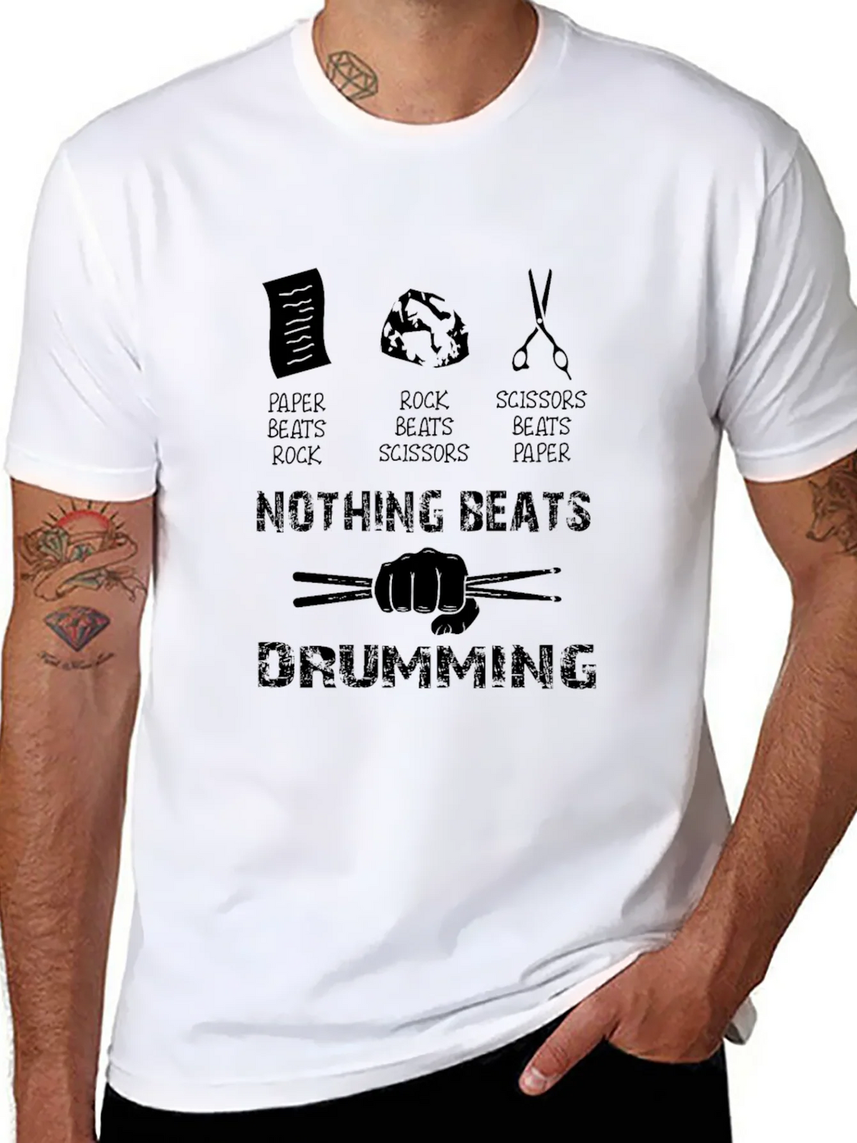 Drumming Beats All T-Shirt - Rock Paper Scissors Drummer Tee product image 7