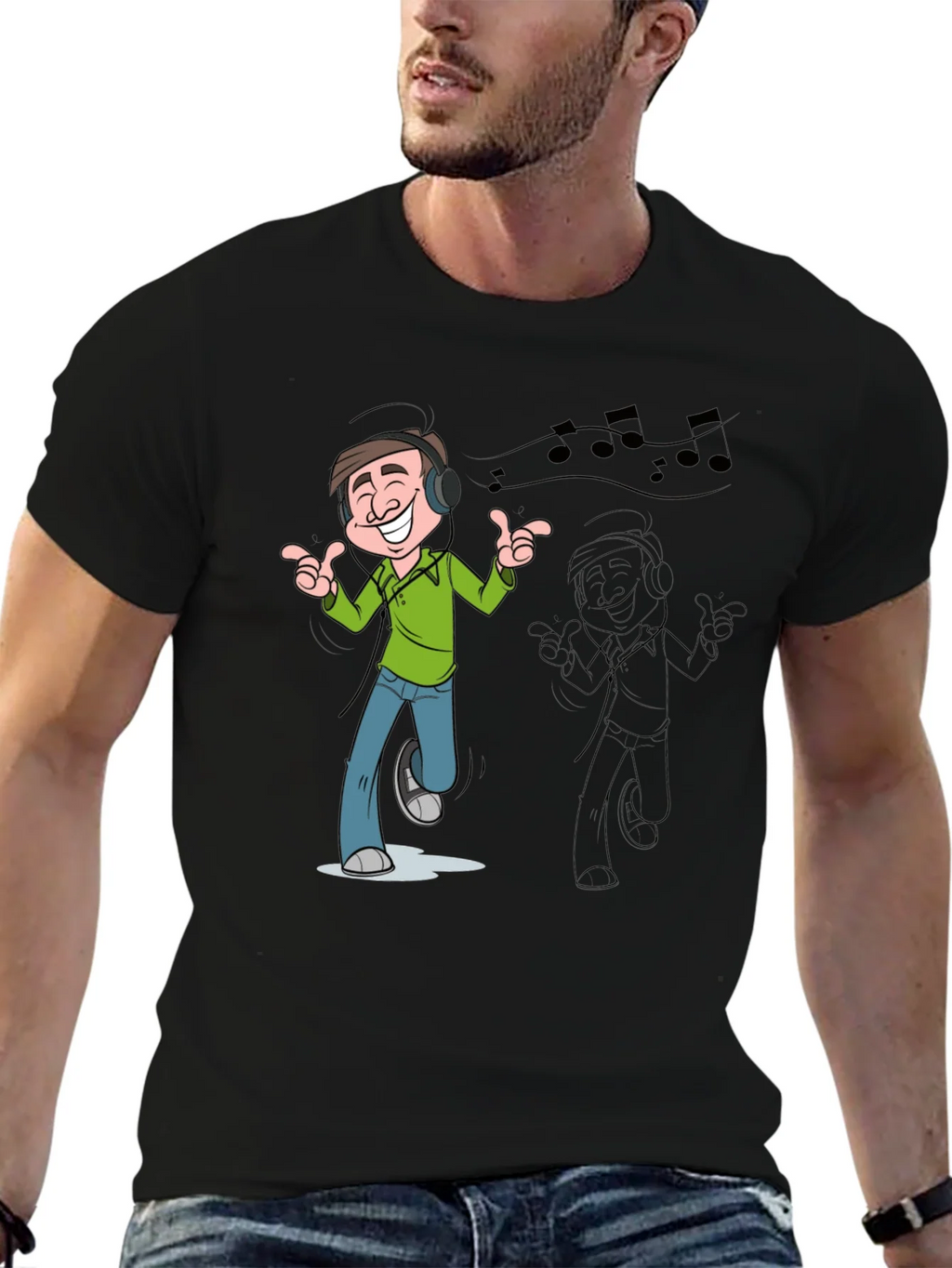 Cartoon Mans Music T-Shirt - Black product image 4