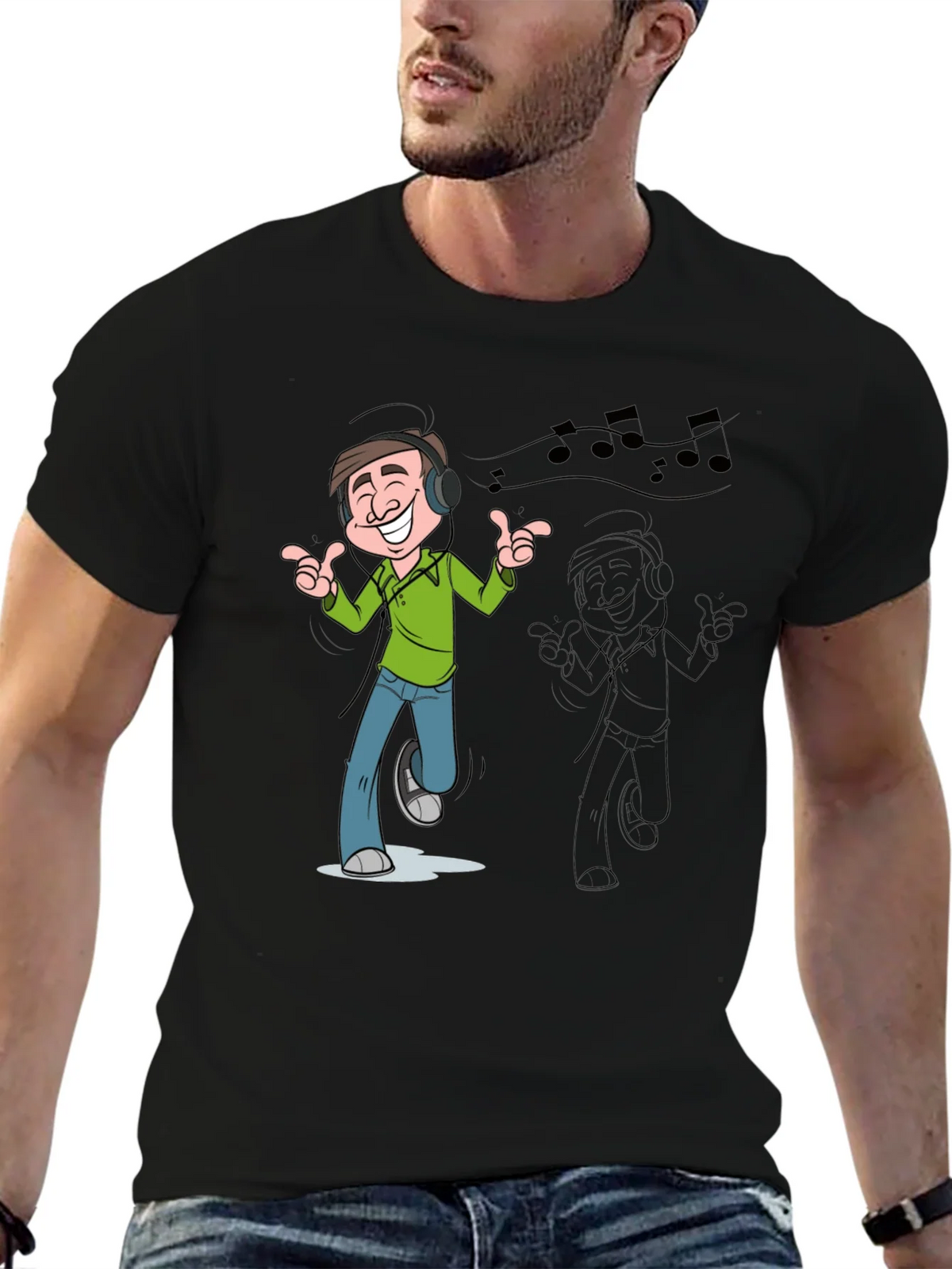 Cartoon Mans Music T-Shirt - Black product image 4
