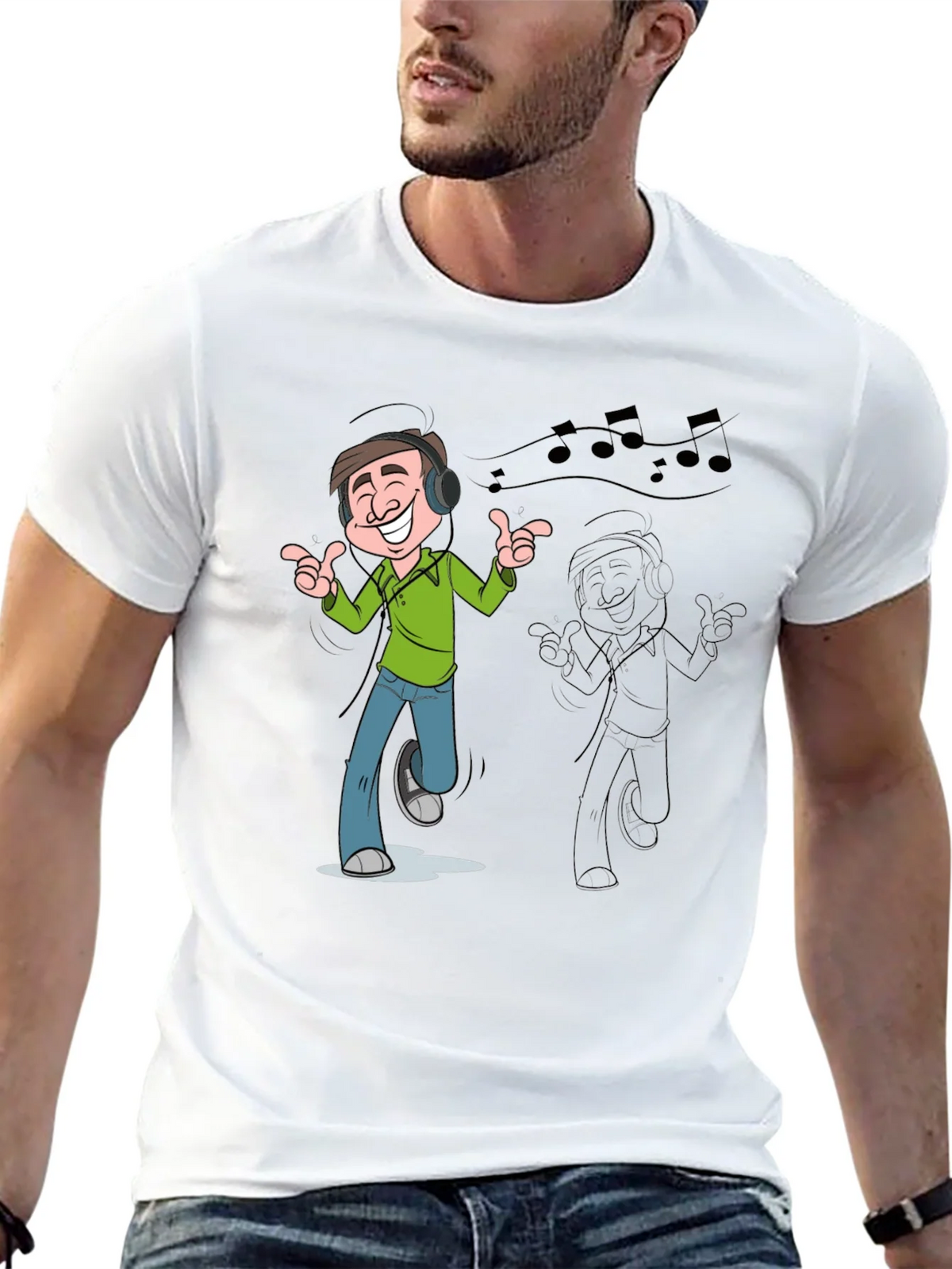Cartoon Mans Music T-Shirt - Black product image 9