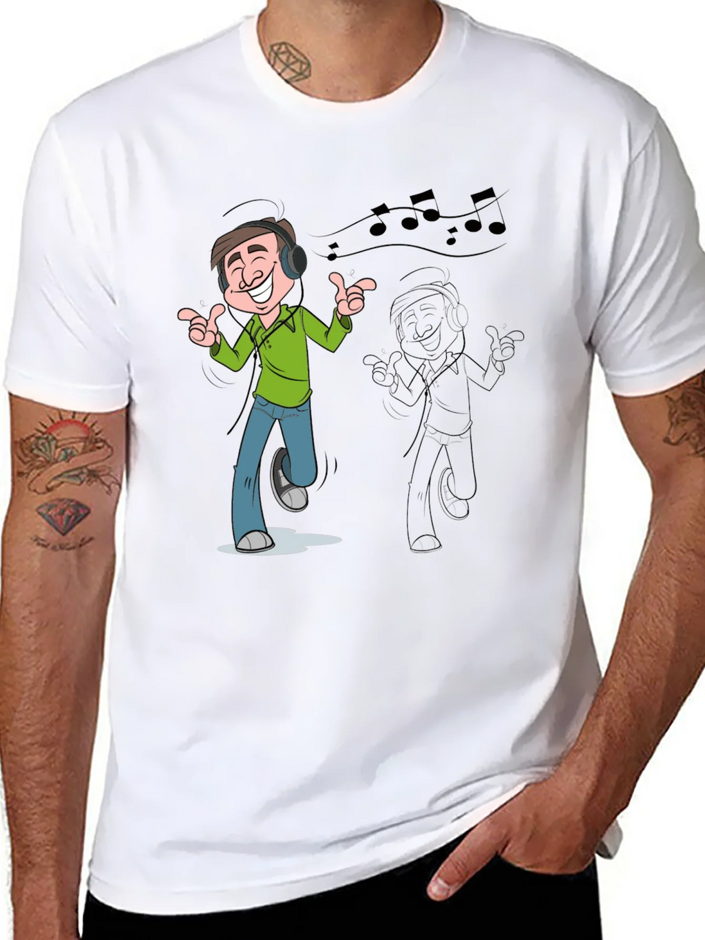 Cartoon Mans Music T-Shirt - Black product image 5