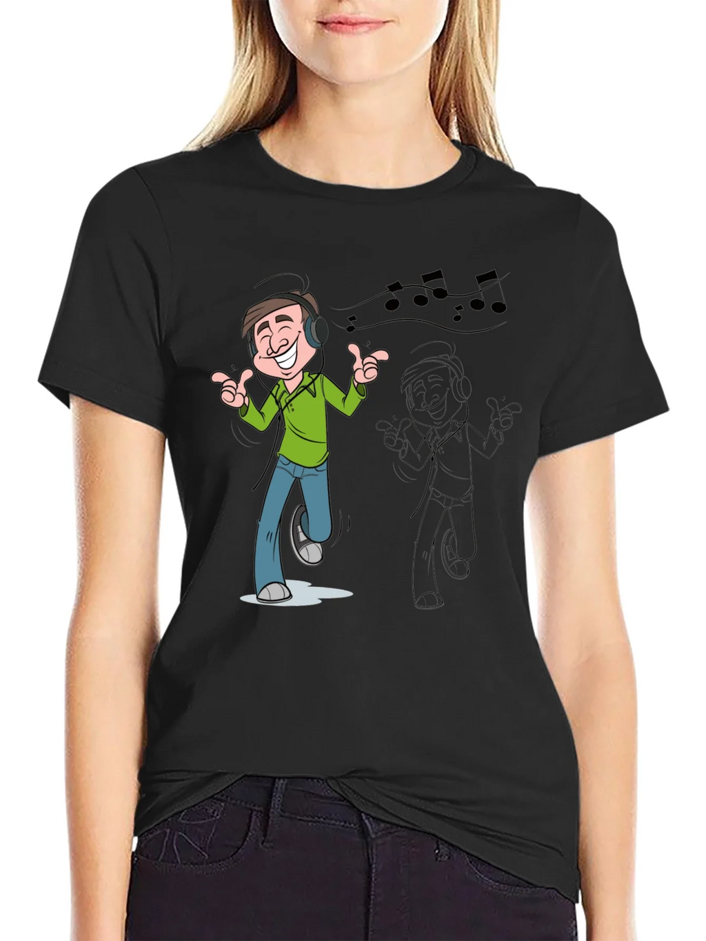 Cartoon Mans Music T-Shirt - Black product image 2