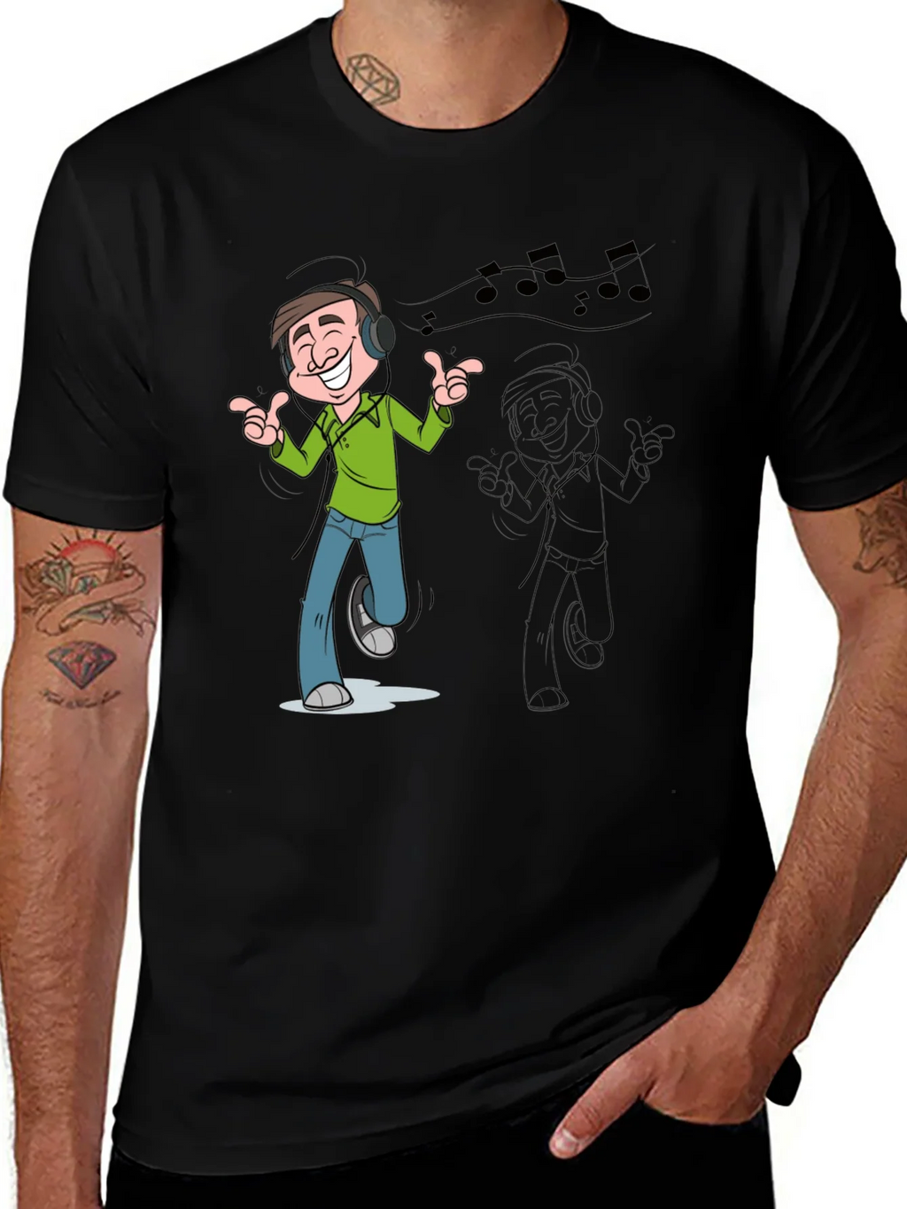 Cartoon Mans Music T-Shirt - Black product image 1