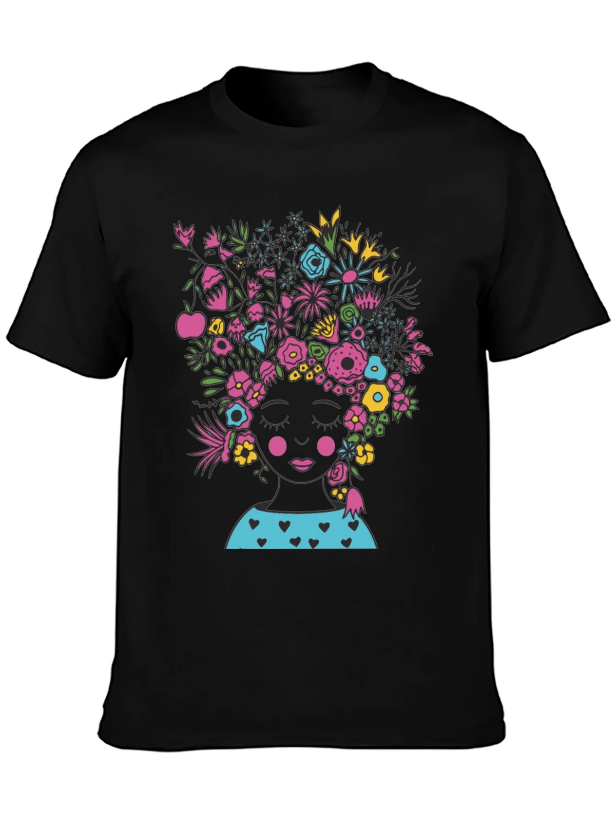 Floral Head Black Tee - Stylish Graphic T-Shirt product image 3
