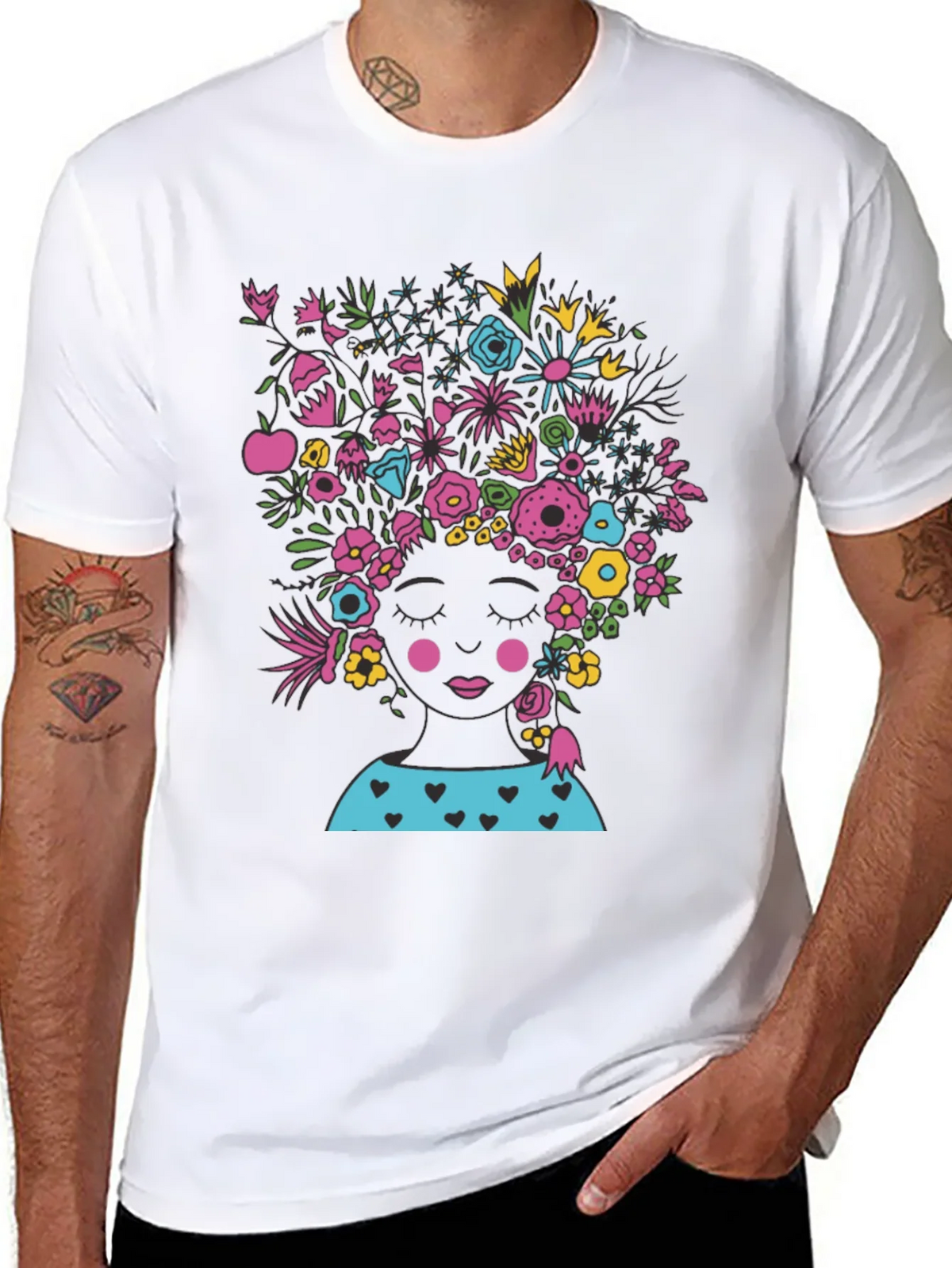 Floral Head Black Tee - Stylish Graphic T-Shirt product image 7