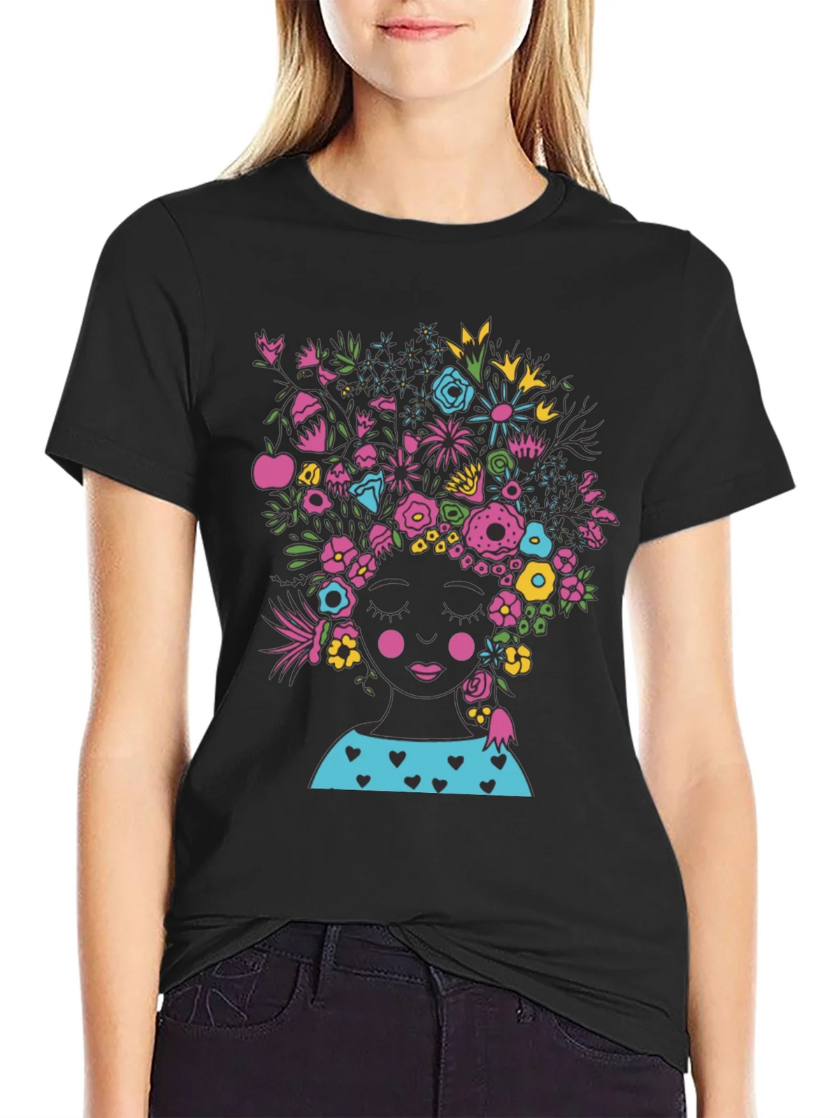 Floral Head Black Tee - Stylish Graphic T-Shirt product image 2