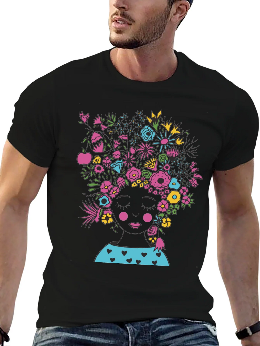 Floral Head Black Tee - Stylish Graphic T-Shirt product image 6