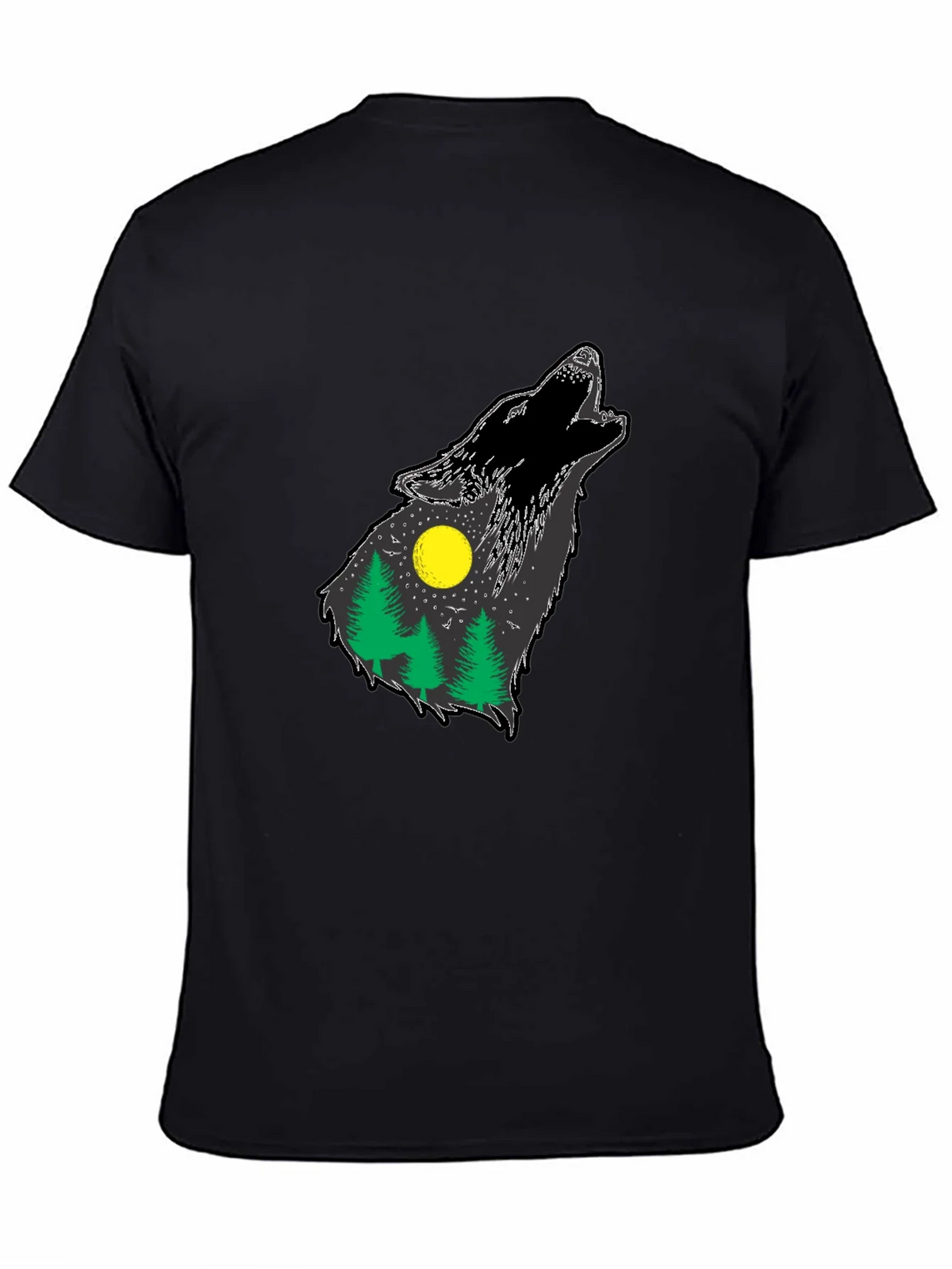 Wolf Howling Forest T-Shirt - Black product image 4