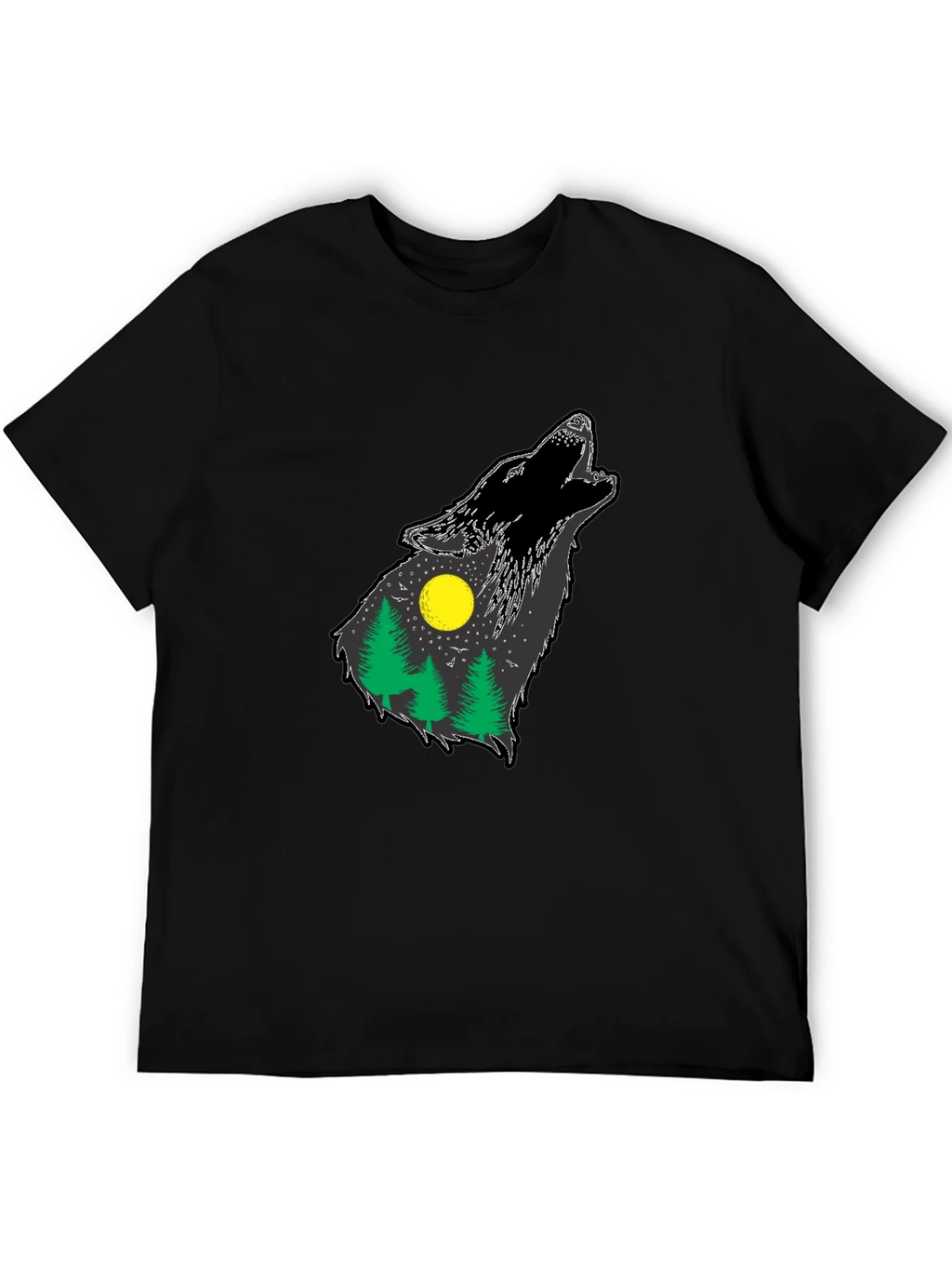 Wolf Howling Forest T-Shirt - Black product image 5
