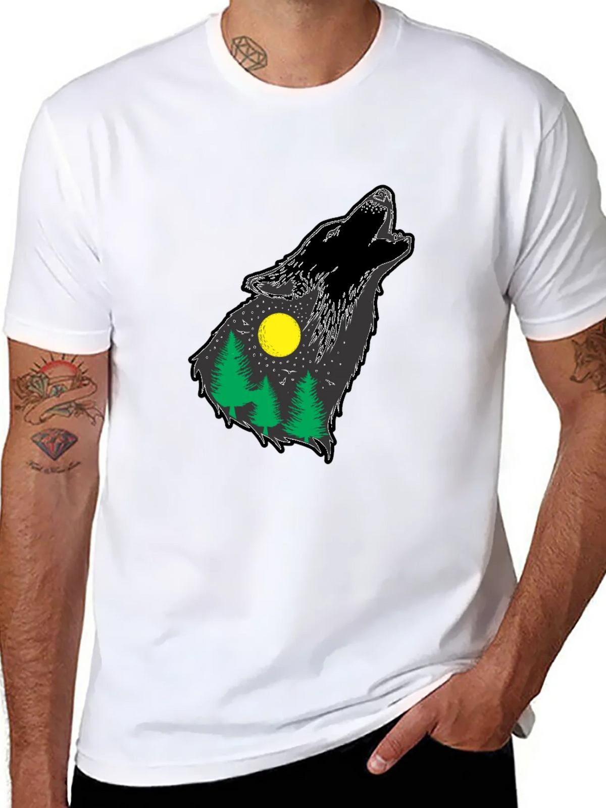 Wolf Howling Forest T-Shirt - Black product image 7