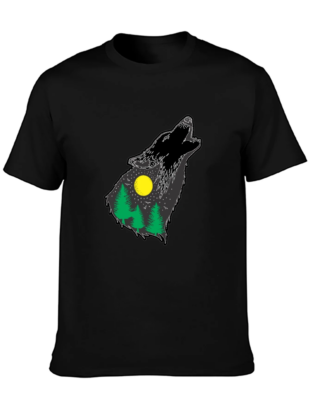Wolf Howling Forest T-Shirt - Black product image 3