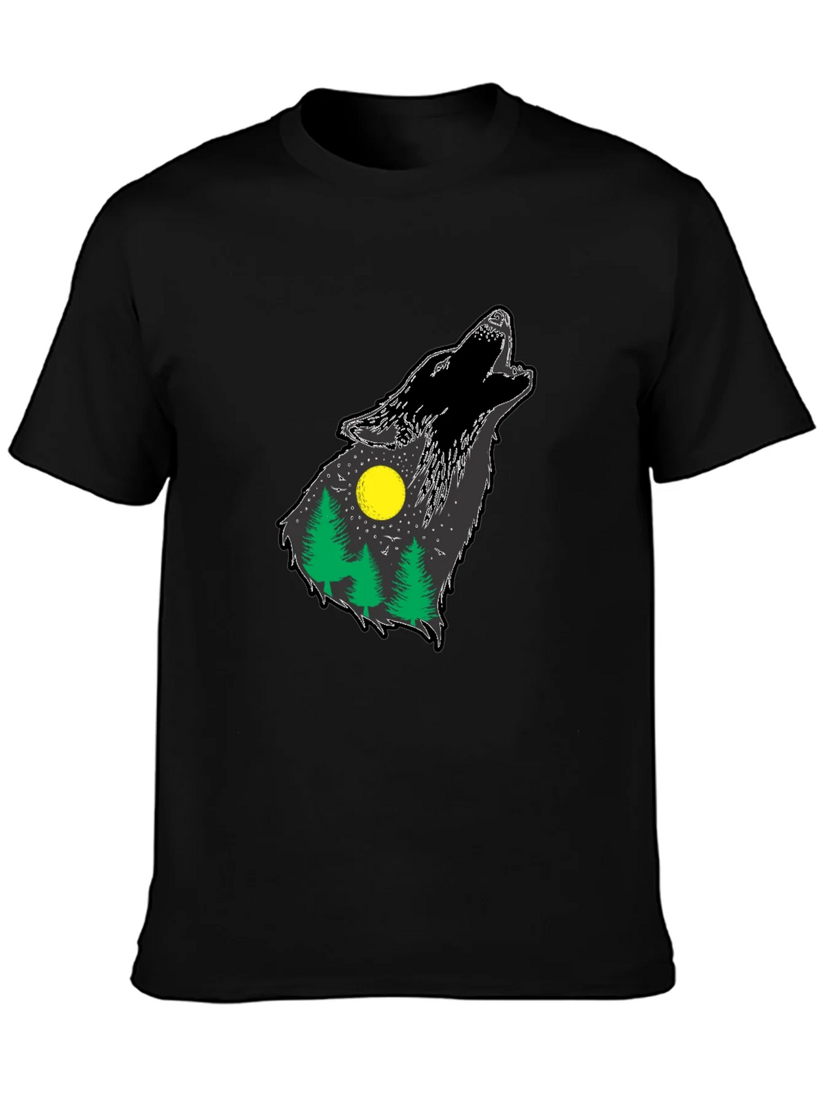 Wolf Howling Forest T-Shirt - Black product image 3
