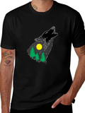 Wolf Howling Forest T-Shirt - Black product image 1
