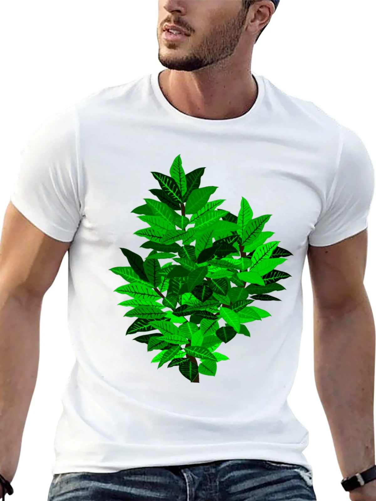 Green Leaf Bush Graphic Black T-Shirt product image 12