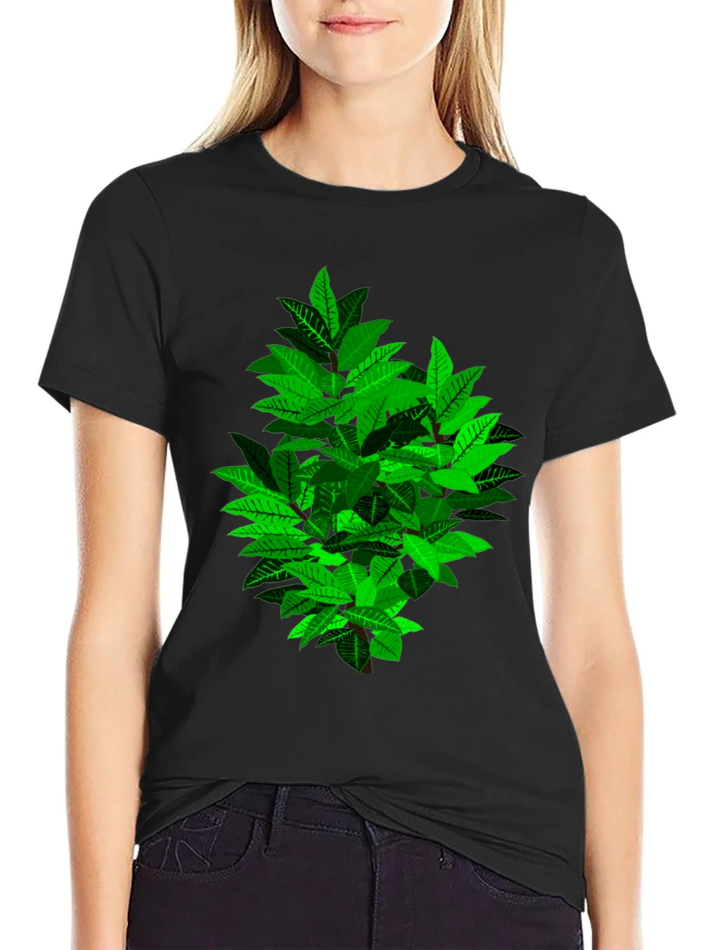 Green Leaf Bush Graphic Black T-Shirt product image 2