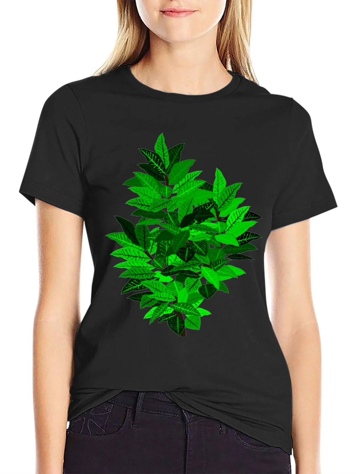 Green Leaf Bush Graphic Black T-Shirt product image 2