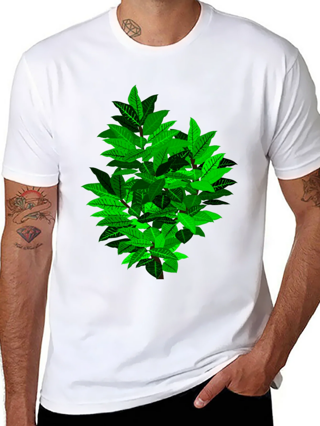 Green Leaf Bush Graphic Black T-Shirt product image 7