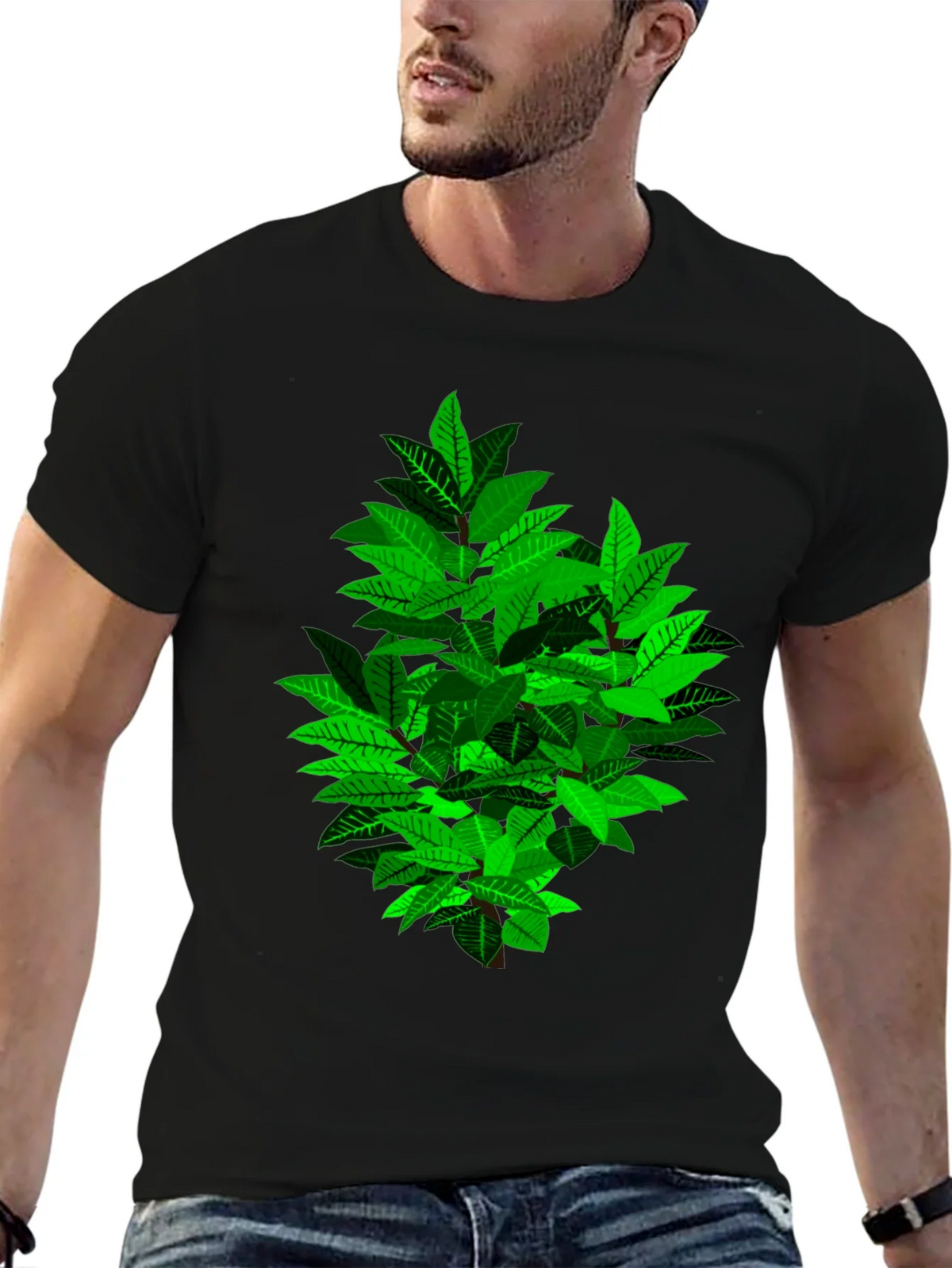 Green Leaf Bush Graphic Black T-Shirt product image 6