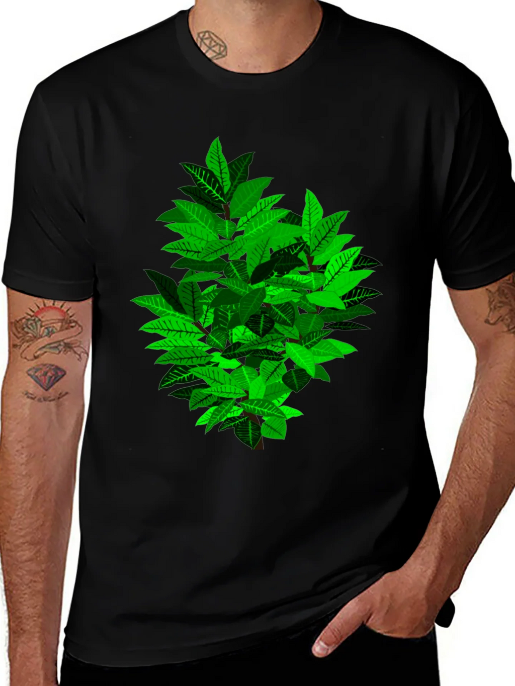 Green Leaf Bush Graphic Black T-Shirt product image 1