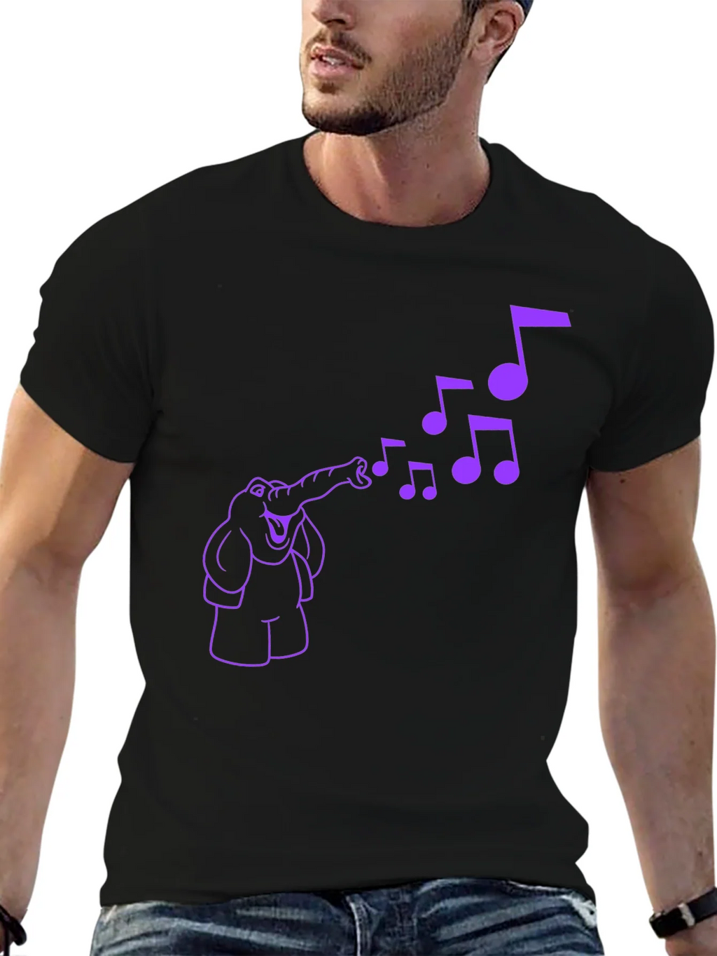Musical Elephant Graphic Tee - Black Cotton T-Shirt product image 5