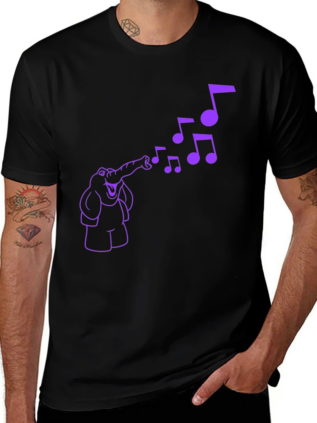Musical Elephant Graphic Tee - Black Cotton T-Shirt product image 1
