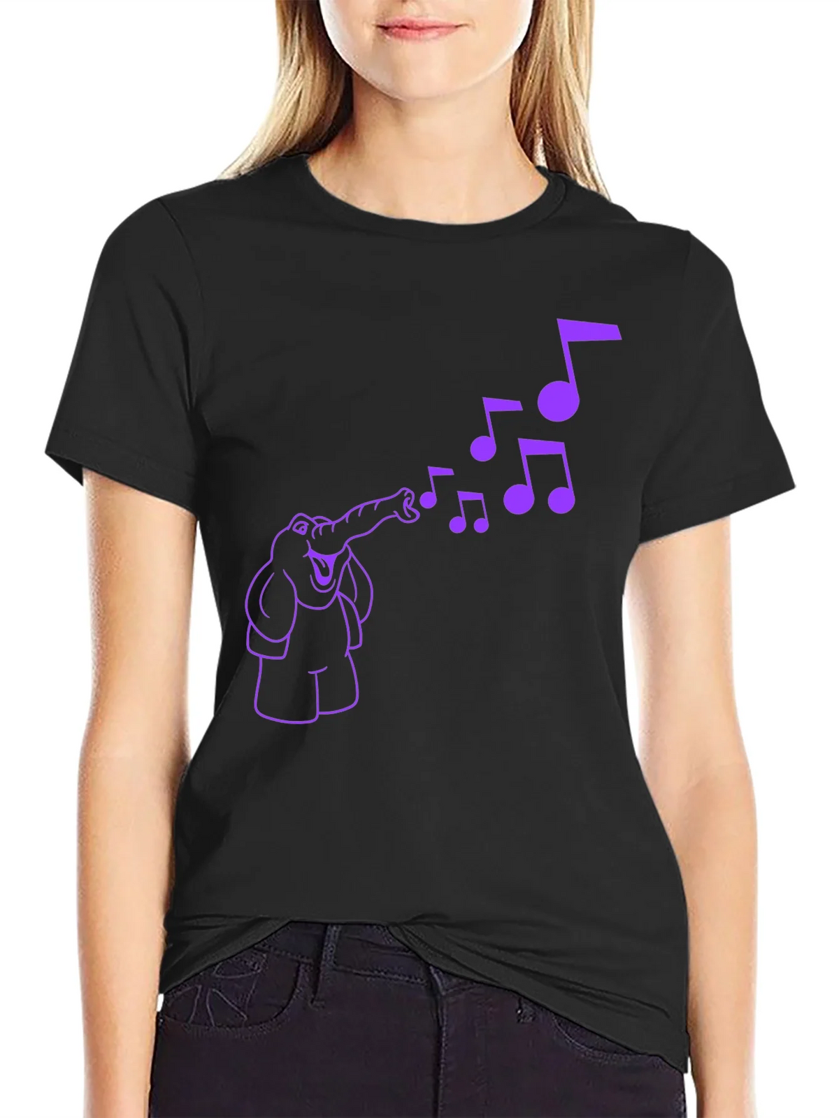 Musical Elephant Graphic Tee - Black Cotton T-Shirt product image 2