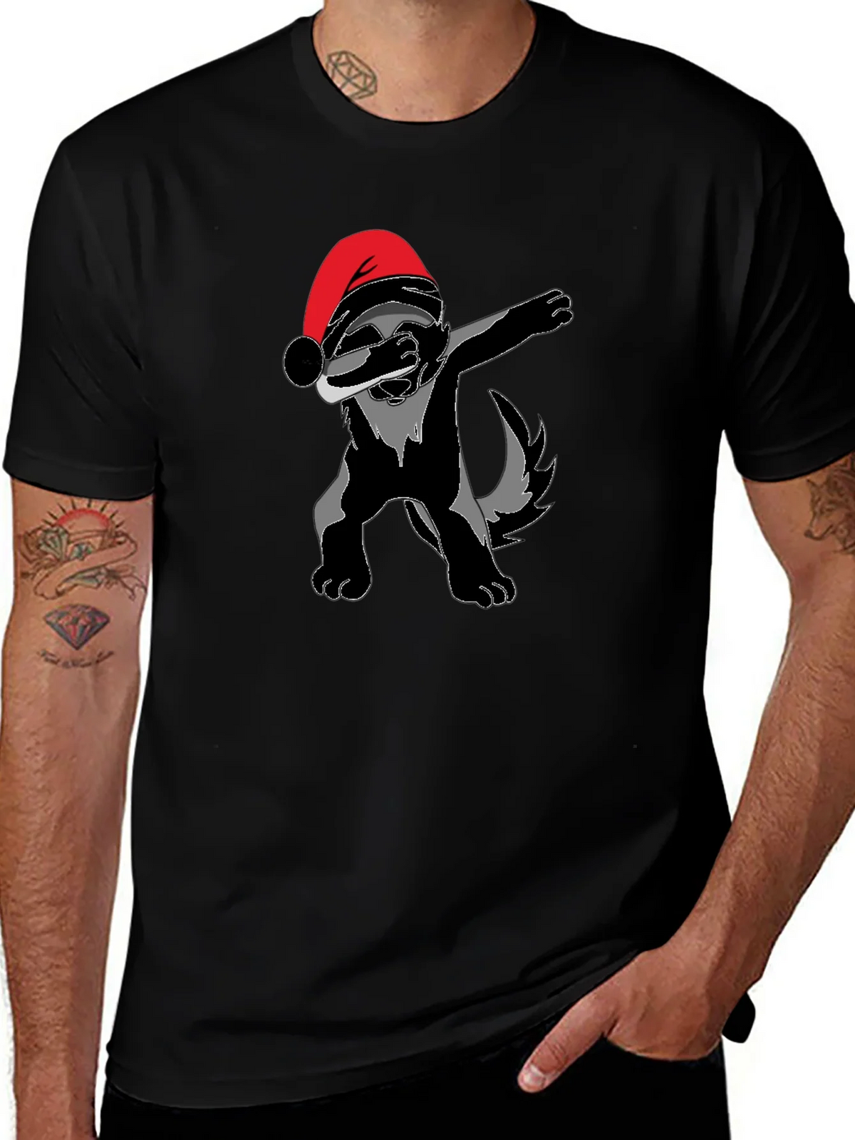 Dabbing Santa Badger Graphic T-Shirt