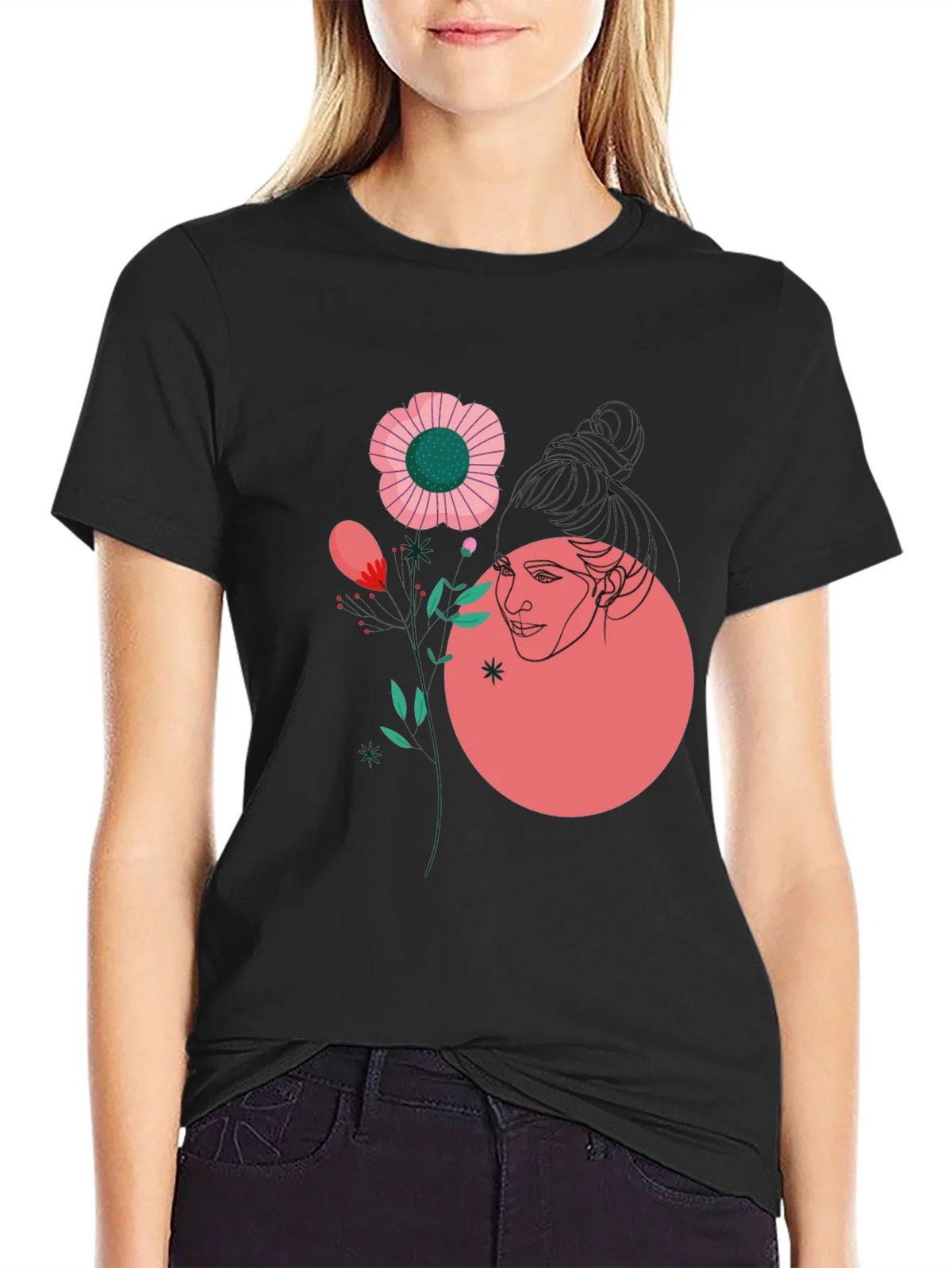 Abstract Floral Graphic Tee - Black product image 2