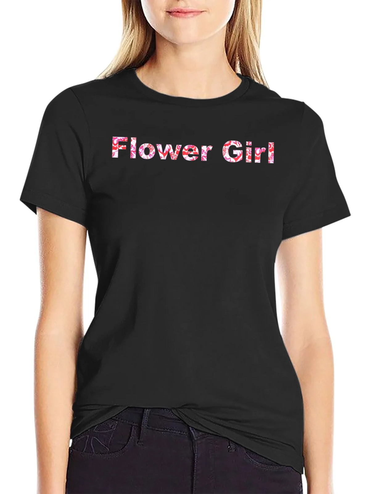 Flower Girl Floral Graphic Black T-Shirt product image 2