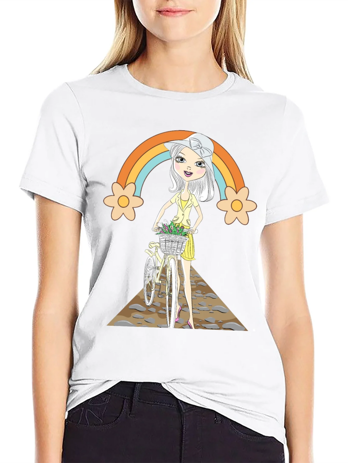 Rainbow Girl Bicycle T-Shirt - Stylish Graphic Tee product image 8