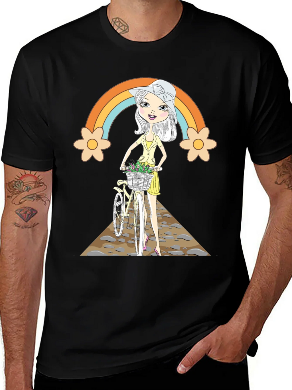Rainbow Girl Bicycle T-Shirt - Stylish Graphic Tee product image 1