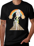 Rainbow Girl Bicycle T-Shirt - Stylish Graphic Tee product image 1
