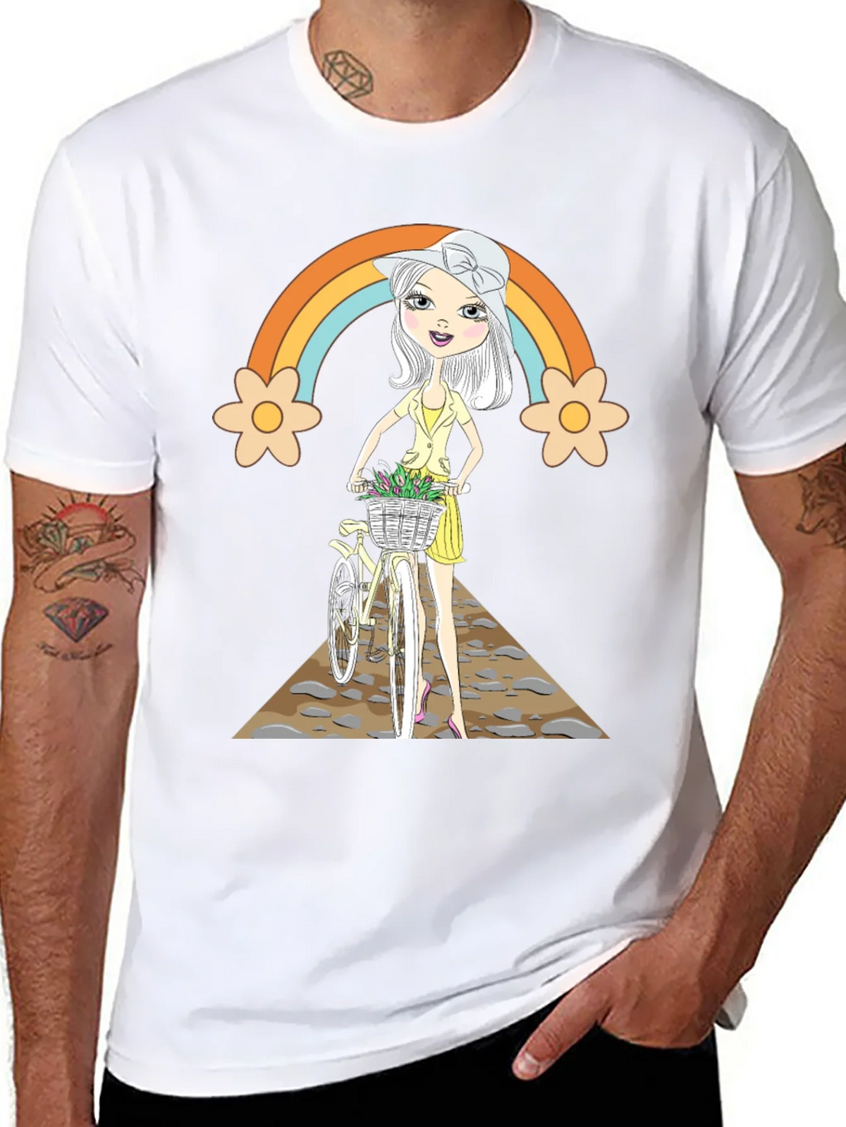 Rainbow Girl Bicycle T-Shirt - Stylish Graphic Tee product image 7