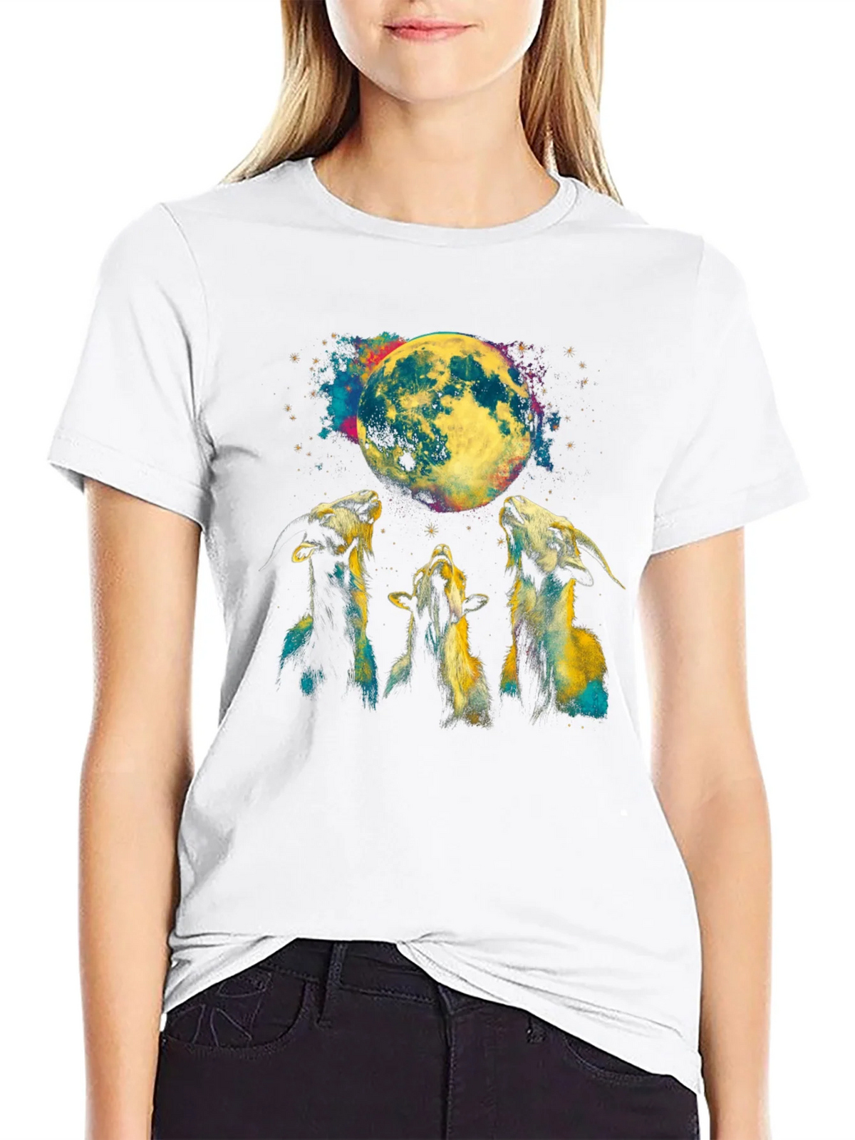 Goats Howling at Moon Graphic Tee - Black T-Shirt product image 8