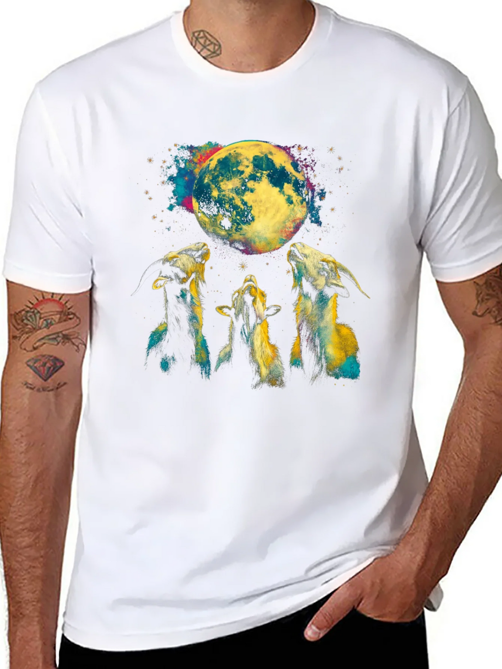 Goats Howling at Moon Graphic Tee - Black T-Shirt product image 7