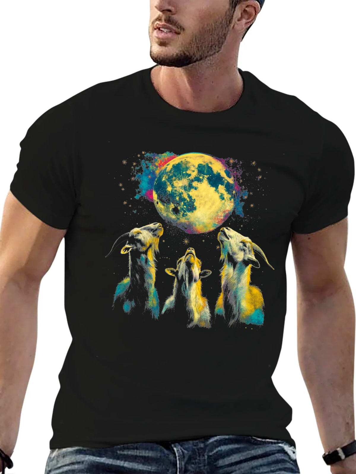 Goats Howling at Moon Graphic Tee - Black T-Shirt product image 6