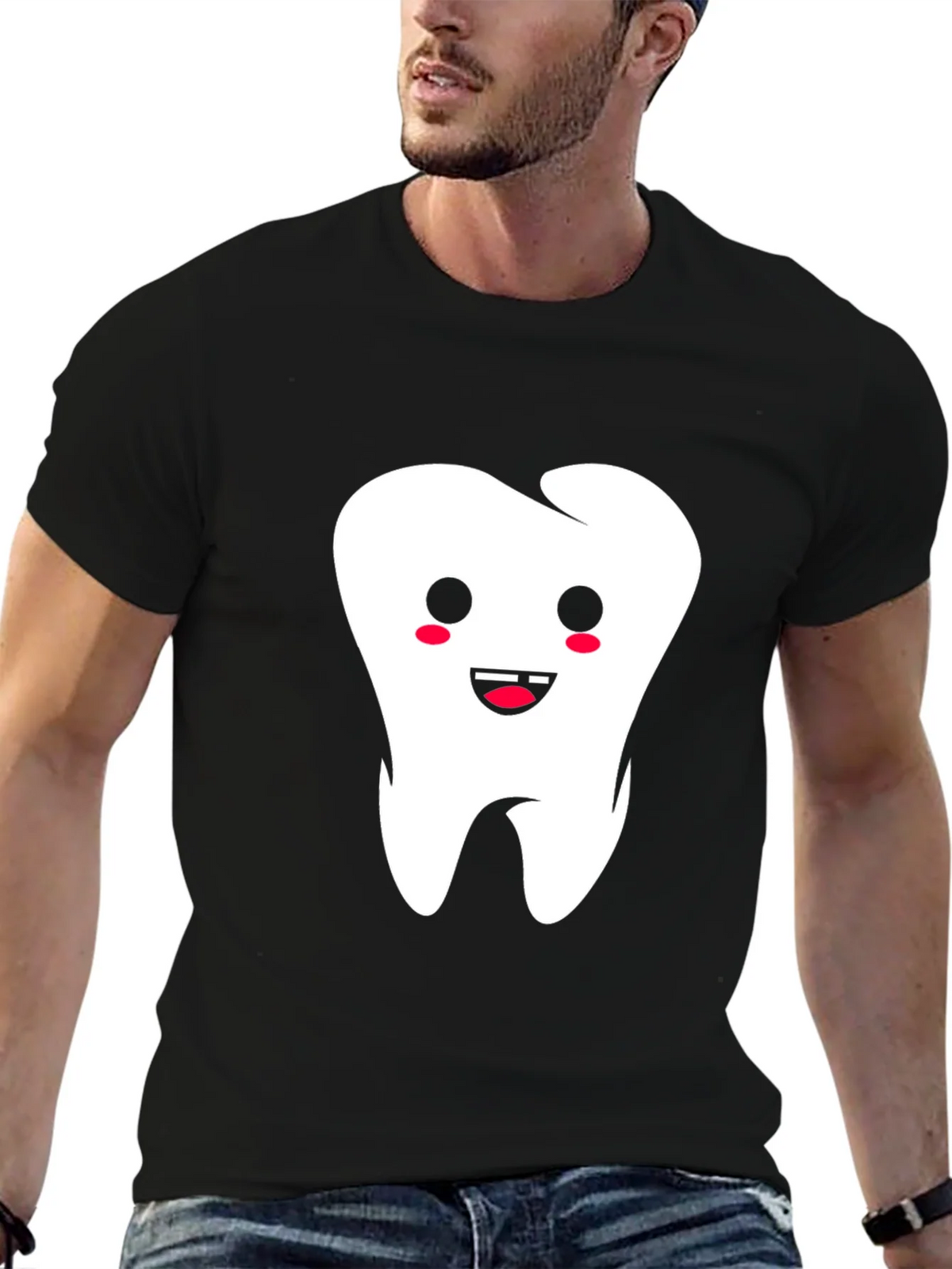 Cute Tooth Graphic Black T-Shirt product image 4