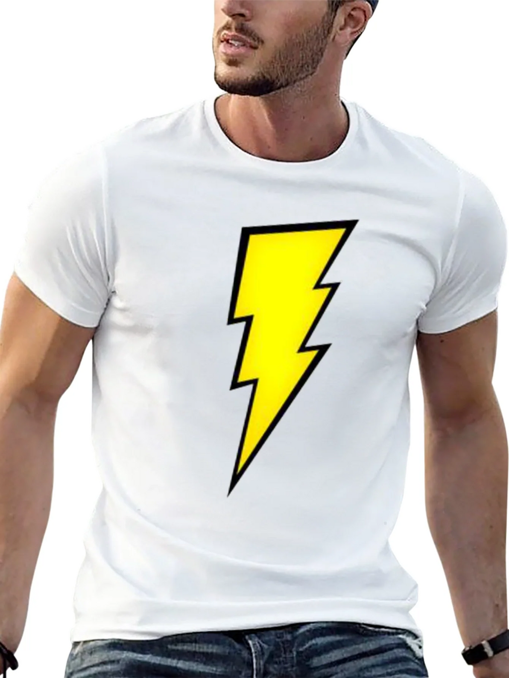 Black T-Shirt with Yellow Lightning Bolt Design product image 7